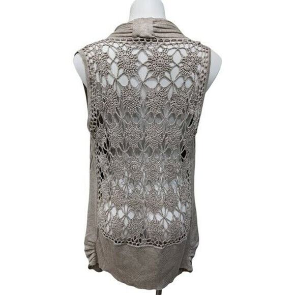 Vida Milano Size Large Sleeveless Cardigan Tan Cotton Blend Ribbed Crochet Boho - Picture 1 of 7